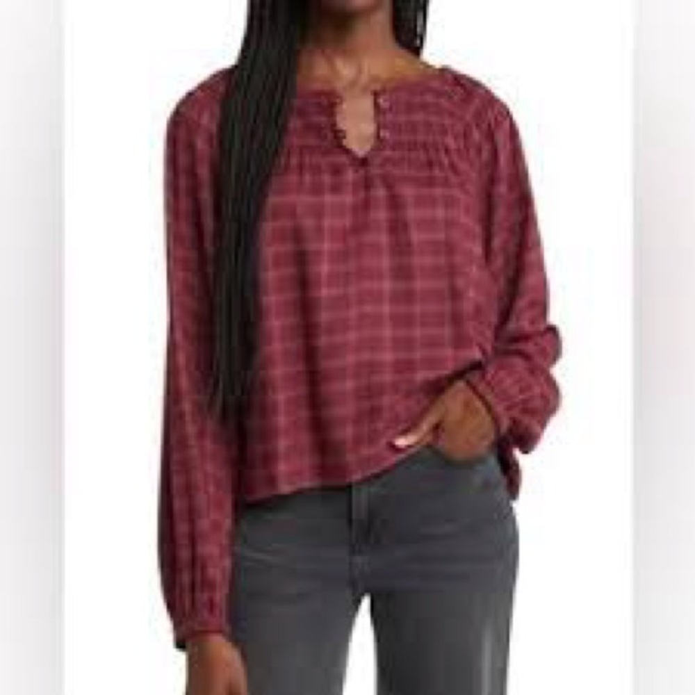 Treasure & Bond Windowpane Plaid Popover Shirt Size Medium